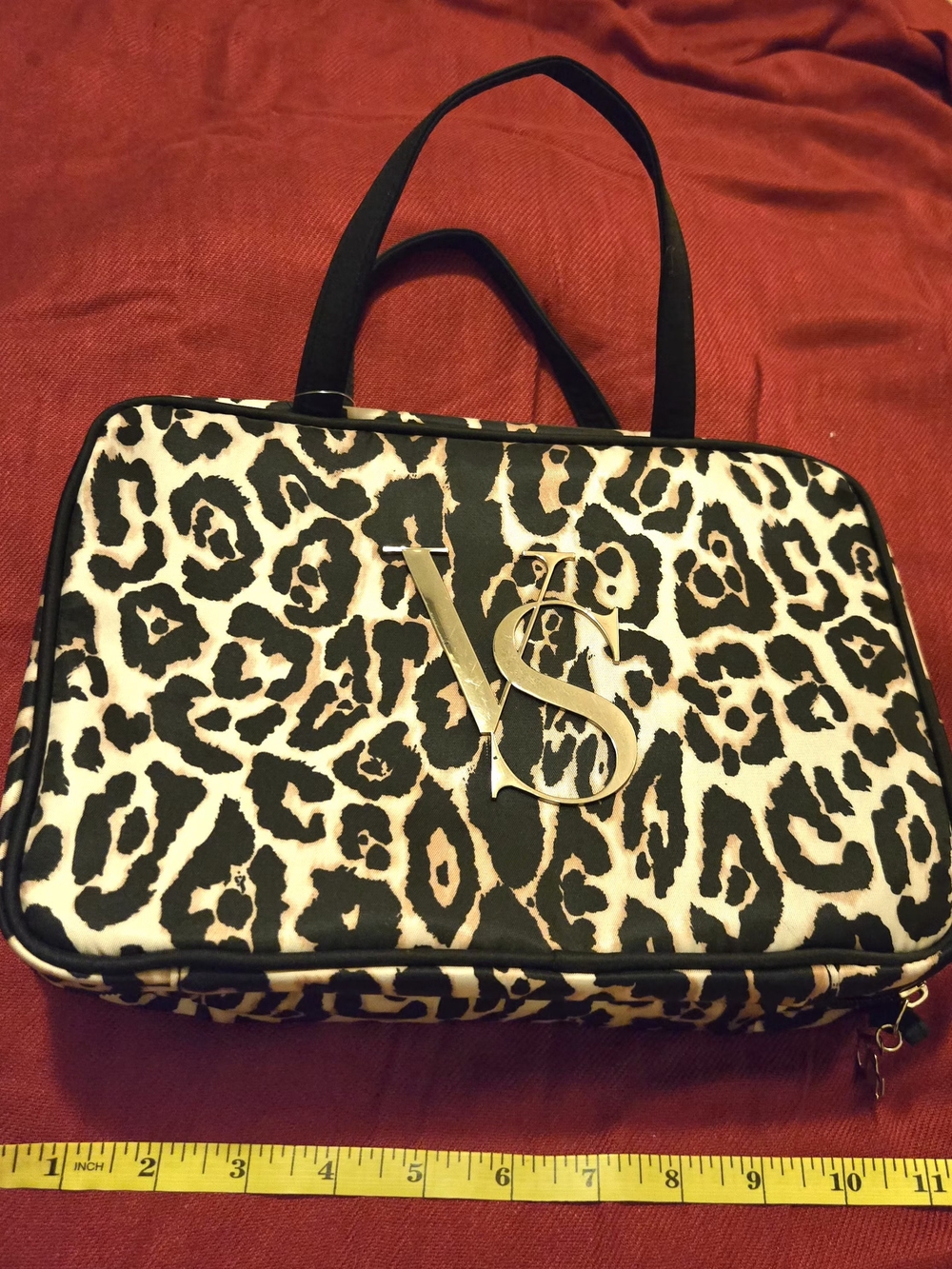 Victoria's Secret Leopard Print Cosmetic Case in Black & Cream with Gold Logo